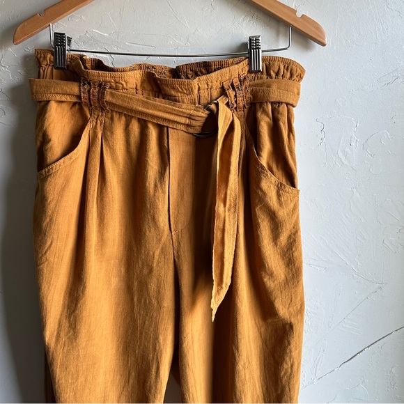 Anthropologie Paperbag Waist Tapered Pants Cotton Boho Cottagecore Tie Belt M - Picture 3 of 12
